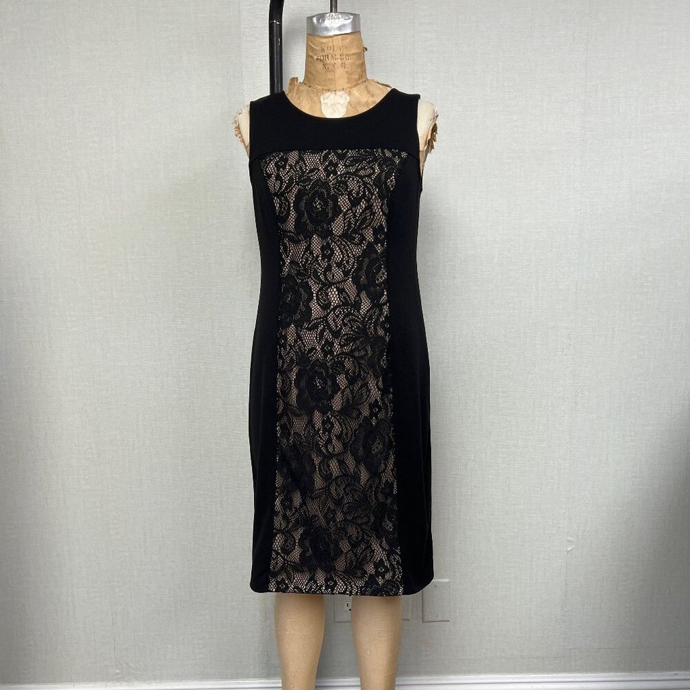 EUC Signature Collection Lace Front Illusion Body Con Black Dress Medium